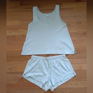 Lake Pajamas Pale Mint Green Pointelle Shorts Set Small Excellent Condition